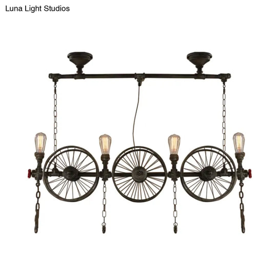 Industrial Iron Hanging Light Fixture - Wheel Piping 2/3/4 Heads Black For Living Room Island