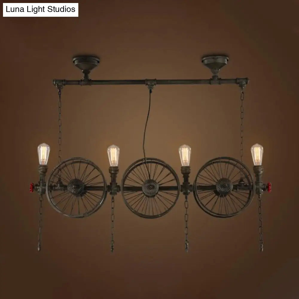 Industrial Iron Hanging Light Fixture - Wheel Piping 2/3/4 Heads Black For Living Room Island