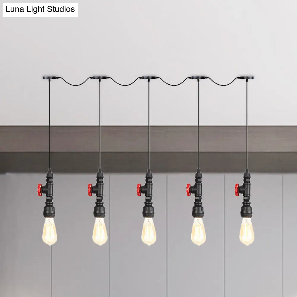 Black Iron Industrial Pendant Light With 5/7 Bulbs - Stylish Multi Bulb Tandem Hanging Lamp 5 /