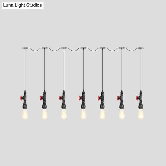 Black Iron Industrial Pendant Light With 5/7 Bulbs - Stylish Multi Bulb Tandem Hanging Lamp