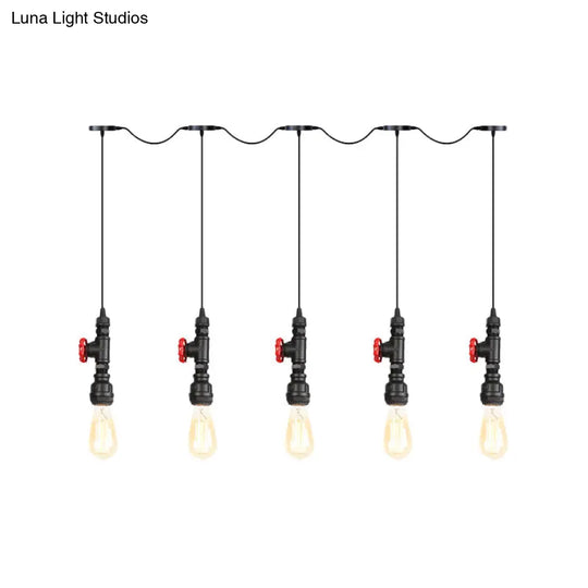 Black Iron Industrial Pendant Light With 5/7 Bulbs - Stylish Multi Bulb Tandem Hanging Lamp