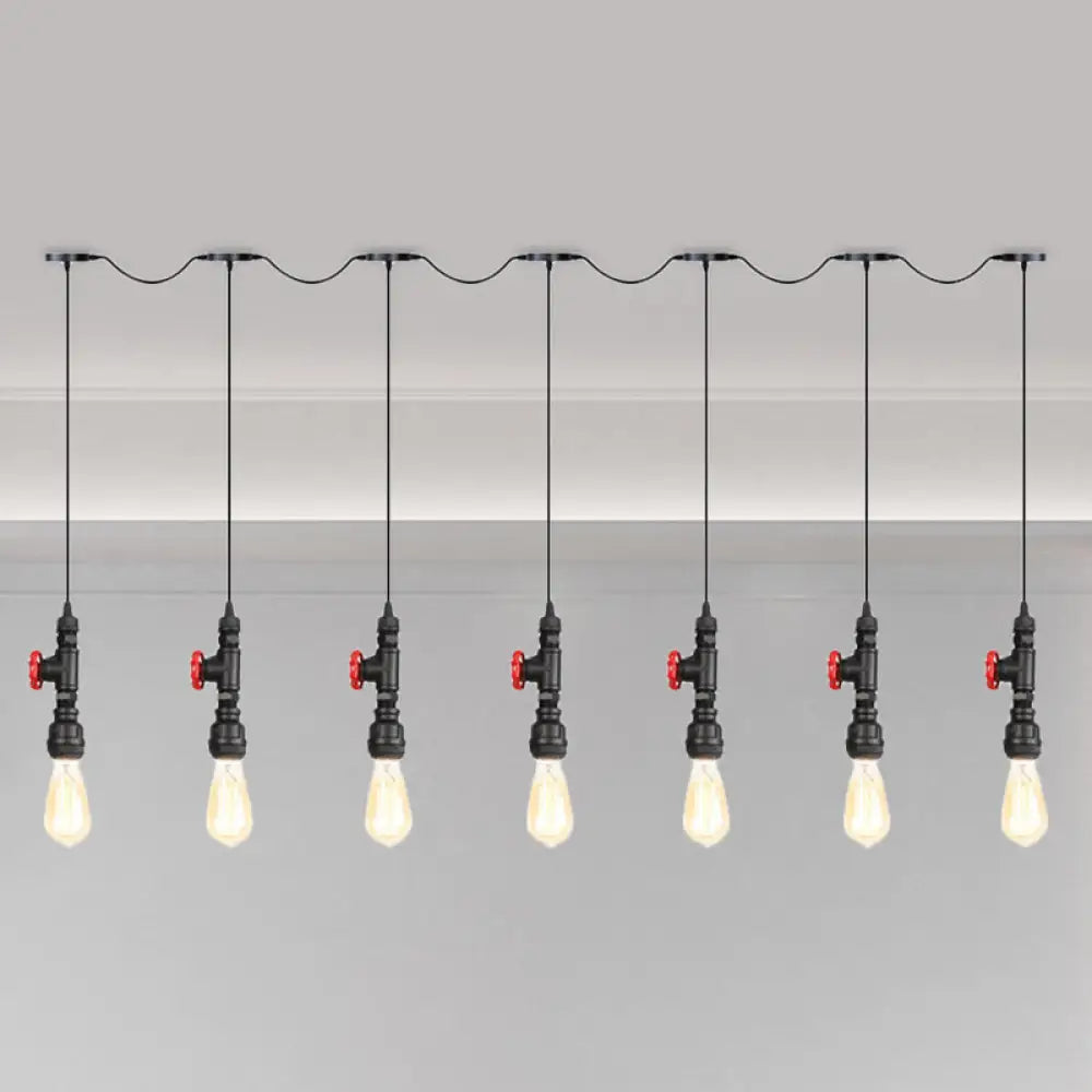 Industrial Iron Multi Pendant Light With Black Finish - 5/7 Bulbs Tandem Hanging Lamp 7 /