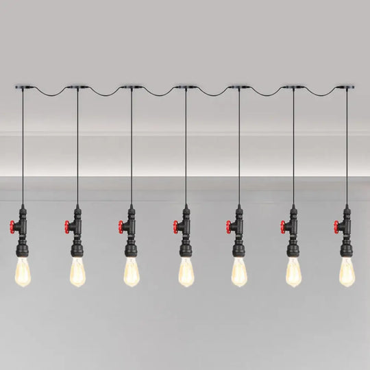 Industrial Iron Multi Pendant Light With Black Finish - 5/7 Bulbs Tandem Hanging Lamp 7 /