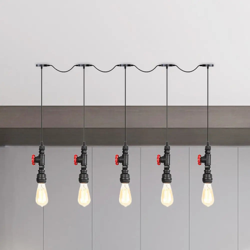 Industrial Iron Multi Pendant Light With Black Finish - 5/7 Bulbs Tandem Hanging Lamp 5 /