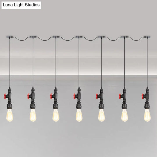 Black Iron Industrial Pendant Light With 5/7 Bulbs - Stylish Multi Bulb Tandem Hanging Lamp 7 /