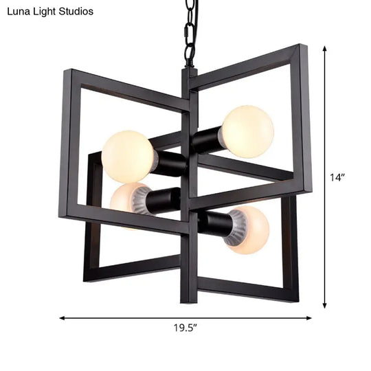 Sleekindustrial Iron Pendant Chandelier - 4-Light Black Hanging Light Fixture For Square Living Room