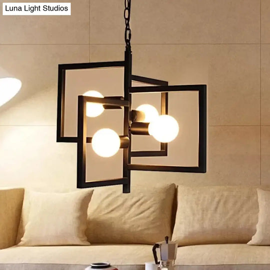 Sleekindustrial Iron Pendant Chandelier - 4-Light Black Hanging Light Fixture For Square Living Room