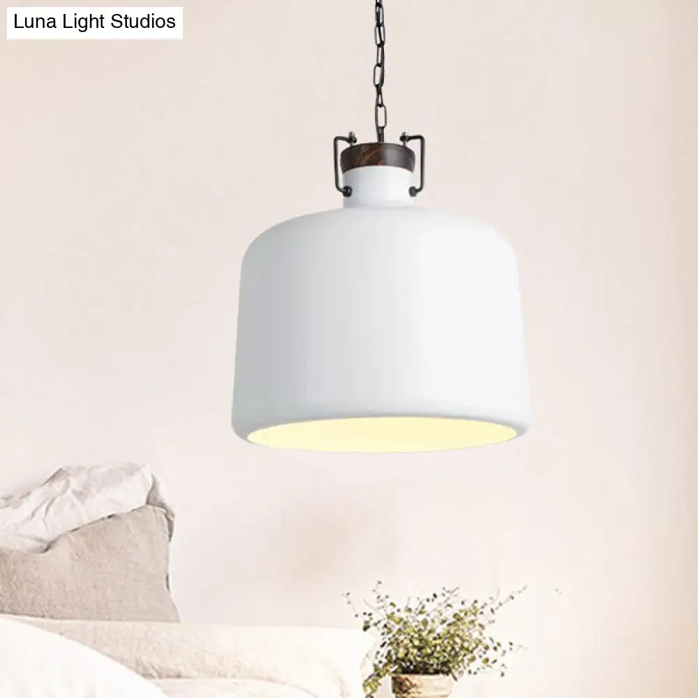 Industrial Iron Bucket Pendant Light Fixture - 1 Bulb Black/White Ceiling Lamp White