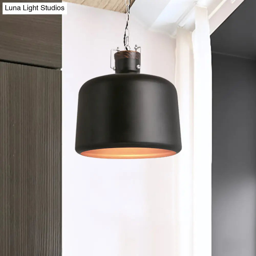 Industrial Iron Bucket Pendant Light Fixture - 1 Bulb Black/White Ceiling Lamp Black