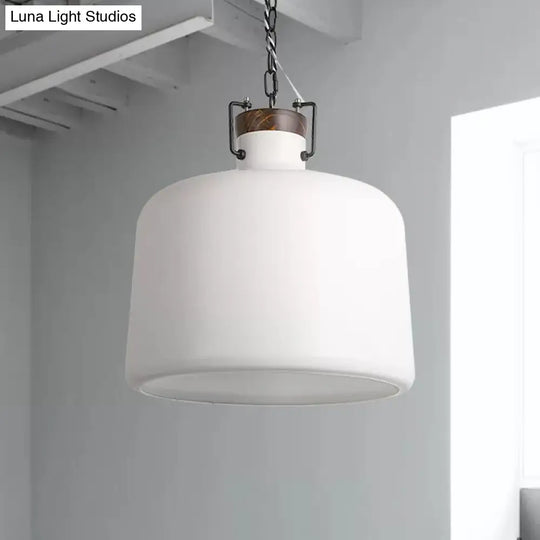 Industrial Iron Pendant Light Fixture - Bucket Restaurant 1 Bulb Suspension Lamp (Black/White)