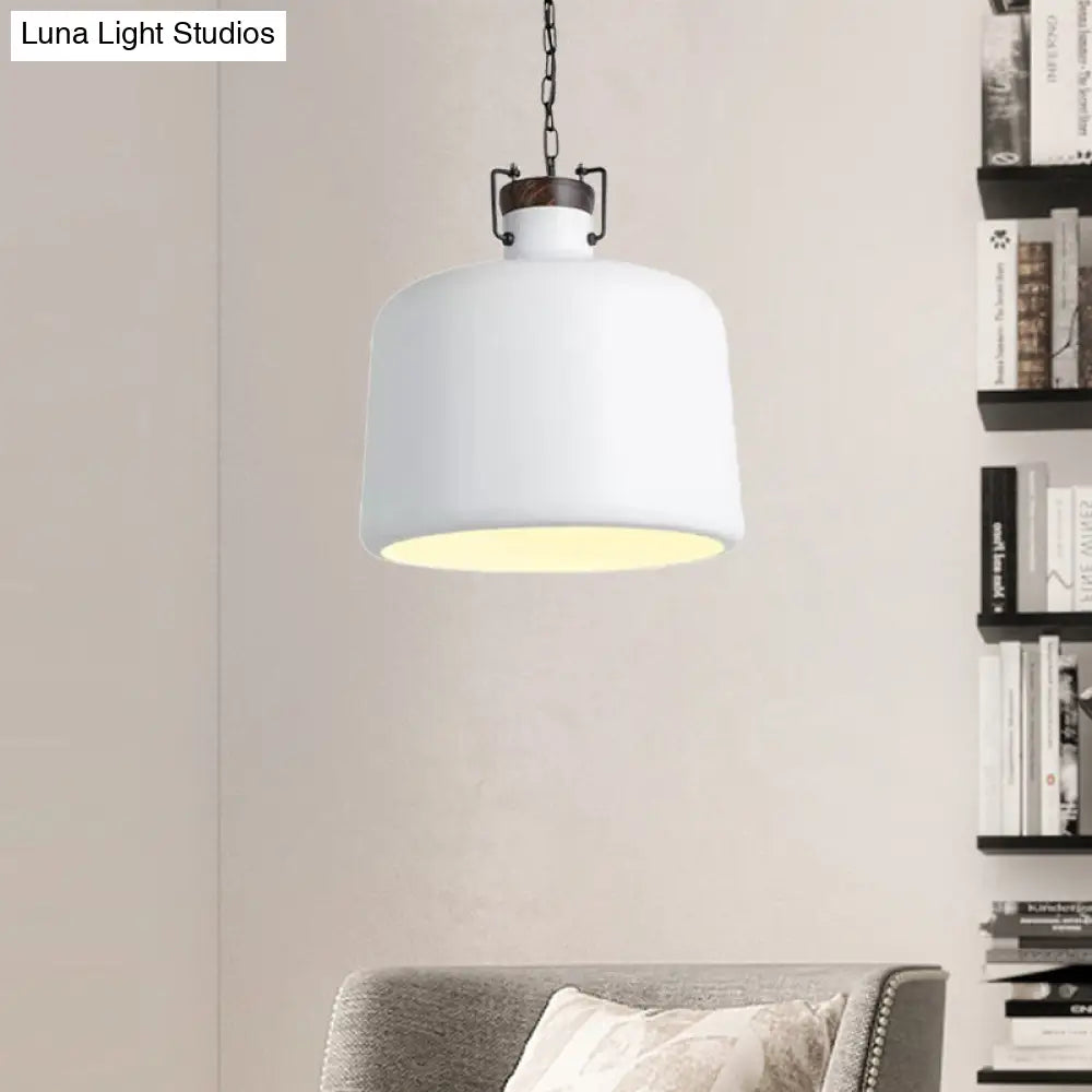 Industrial Iron Bucket Pendant Light Fixture - 1 Bulb Black/White Ceiling Lamp