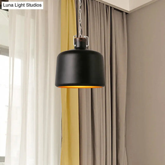 Industrial Iron Bucket Pendant Light Fixture - 1 Bulb Black/White Ceiling Lamp