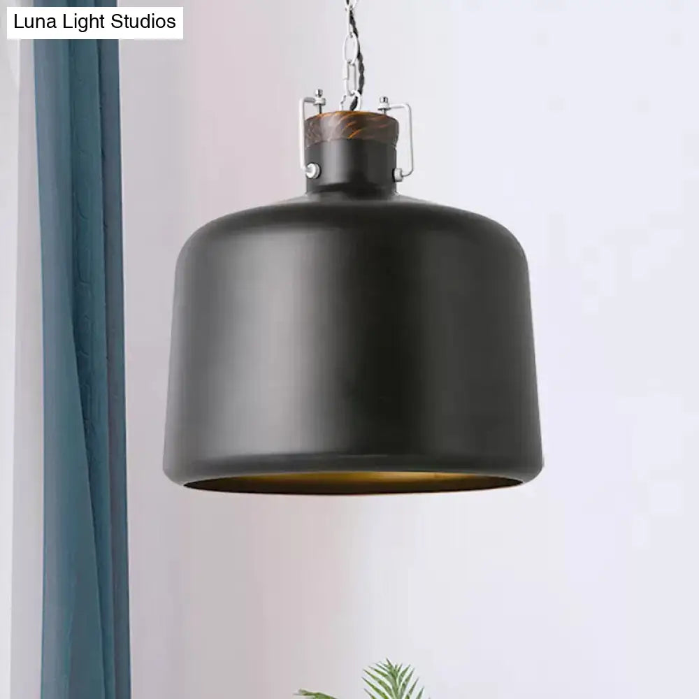 Industrial Iron Bucket Pendant Light Fixture - 1 Bulb Black/White Ceiling Lamp
