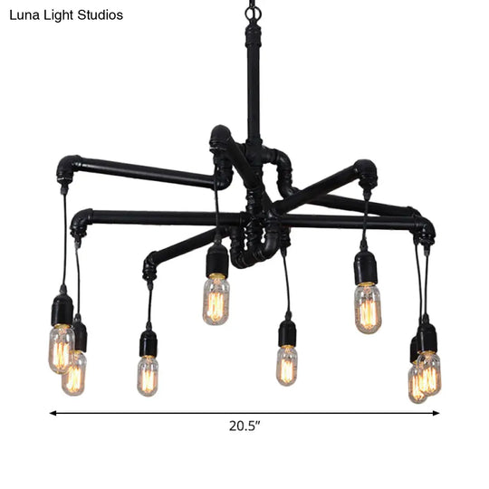 Industrial Iron Pipe Chandelier With 4/6 Lights - Black/Bronze Suspension Pendant For Dining Table