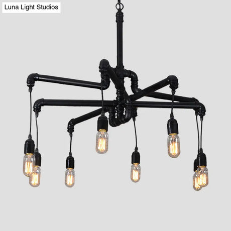 Industrial Iron Pipe Chandelier With 4/6 Lights - Black/Bronze Suspension Pendant For Dining Table