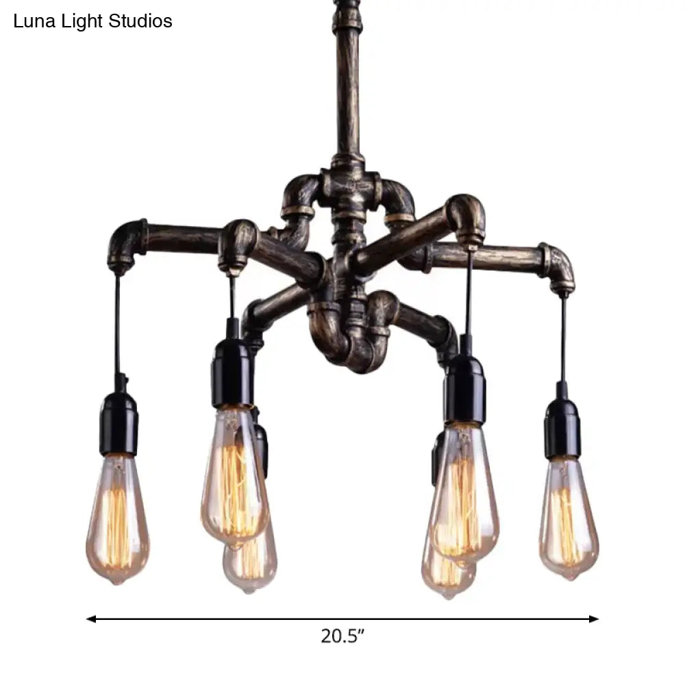 Iron Pipe Hanging Chandelier - Industrial 4/6-Head Suspension Pendant Light For Dining Table