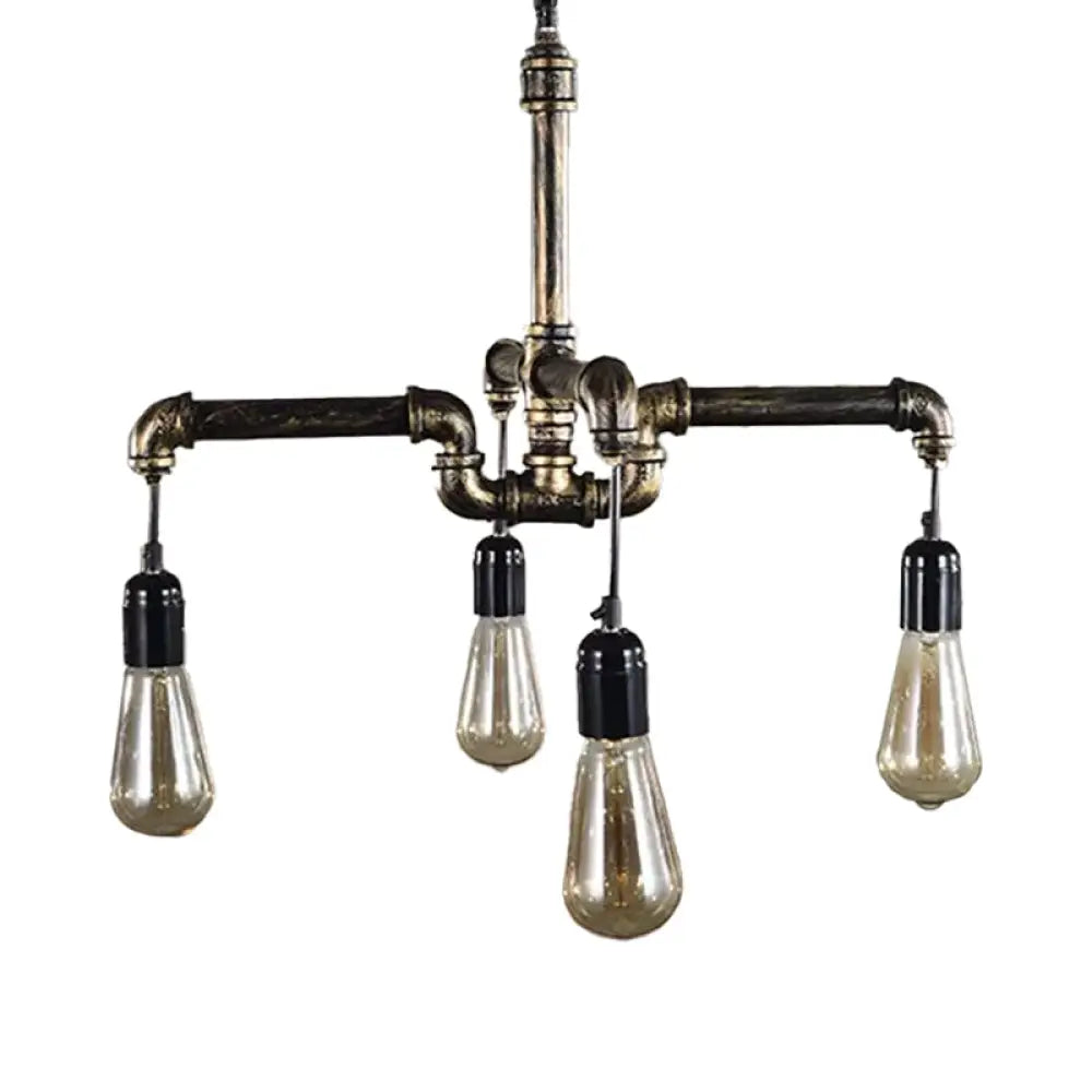 Industrial Iron Pipe Chandelier With 4/6 Lights - Black/Bronze Suspension Pendant For Dining Table