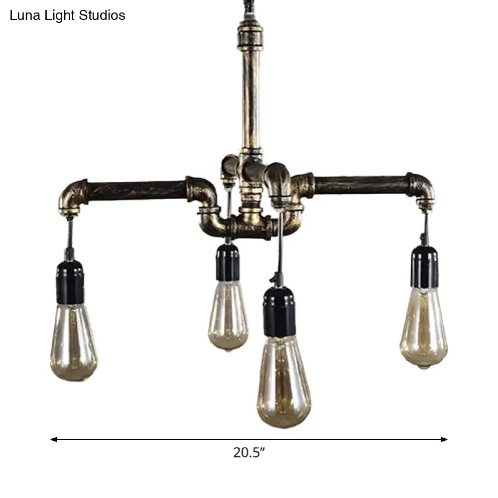 Iron Pipe Hanging Chandelier - Industrial 4/6-Head Suspension Pendant Light For Dining Table