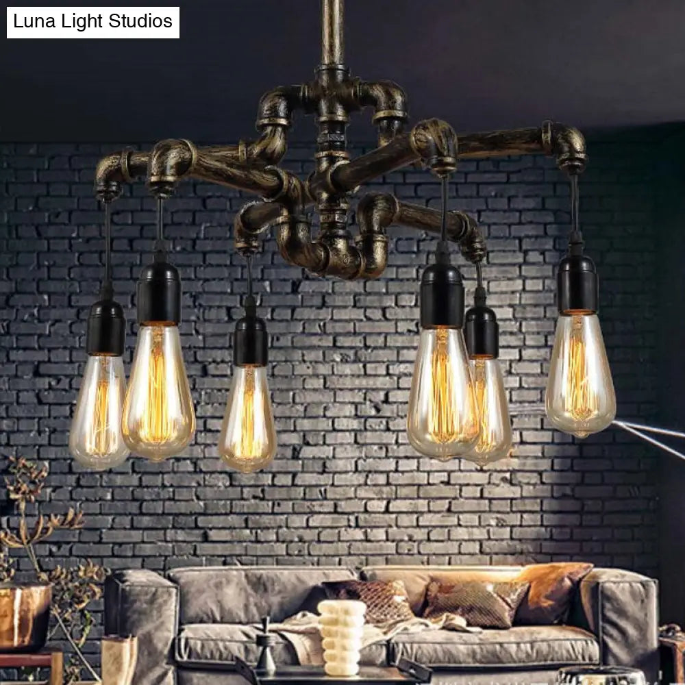 Iron Pipe Hanging Chandelier - Industrial 4/6-Head Suspension Pendant Light For Dining Table