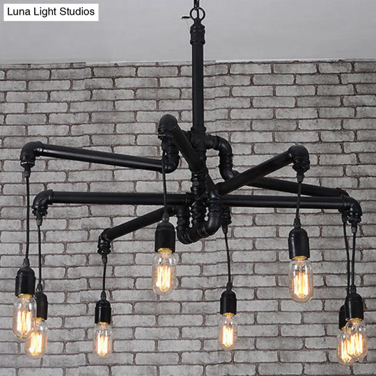 Iron Pipe Hanging Chandelier - Industrial 4/6-Head Suspension Pendant Light For Dining Table