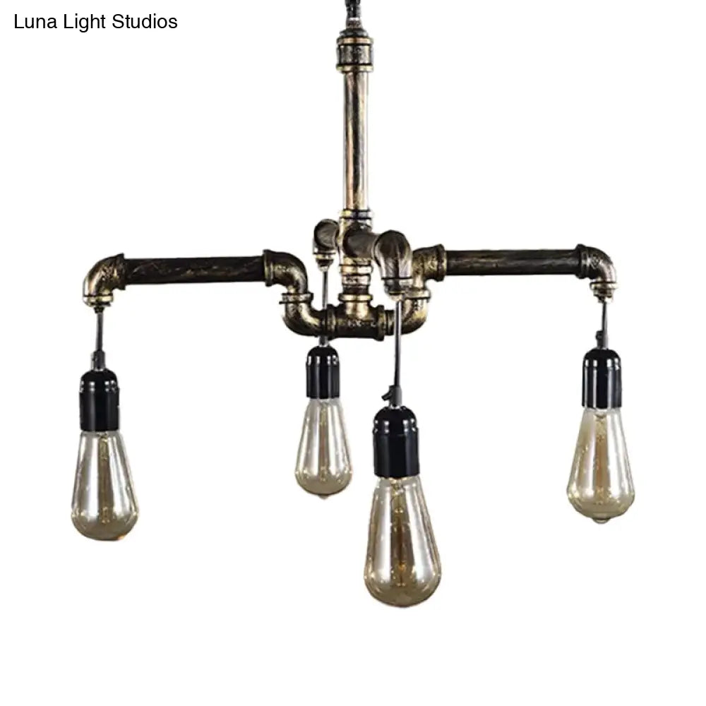 Iron Pipe Hanging Chandelier - Industrial 4/6-Head Suspension Pendant Light For Dining Table