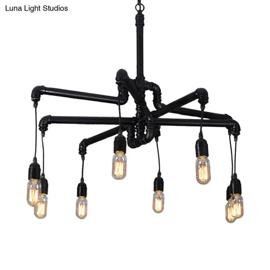 Iron Pipe Hanging Chandelier - Industrial 4/6-Head Suspension Pendant Light For Dining Table