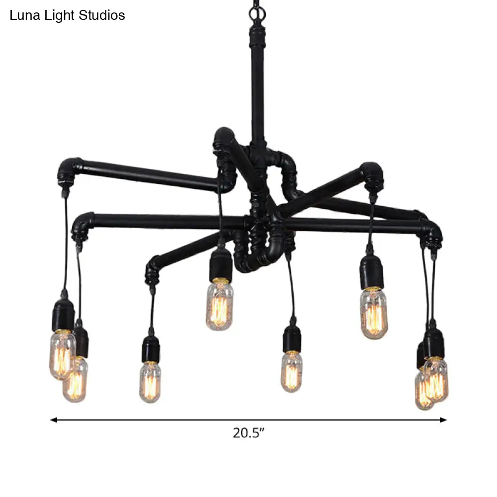 Iron Pipe Hanging Chandelier - Industrial 4/6-Head Suspension Pendant Light For Dining Table