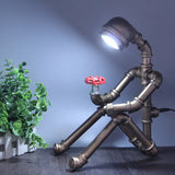 Industrial Iron Pipe-Man Bedside Night Lamp - Silver/Bronze Table Lighting Bronze / White