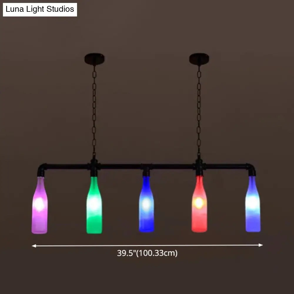 Industrial Iron Pipe Wine Bottle Pendant Light - Multi-Color Island Lamps