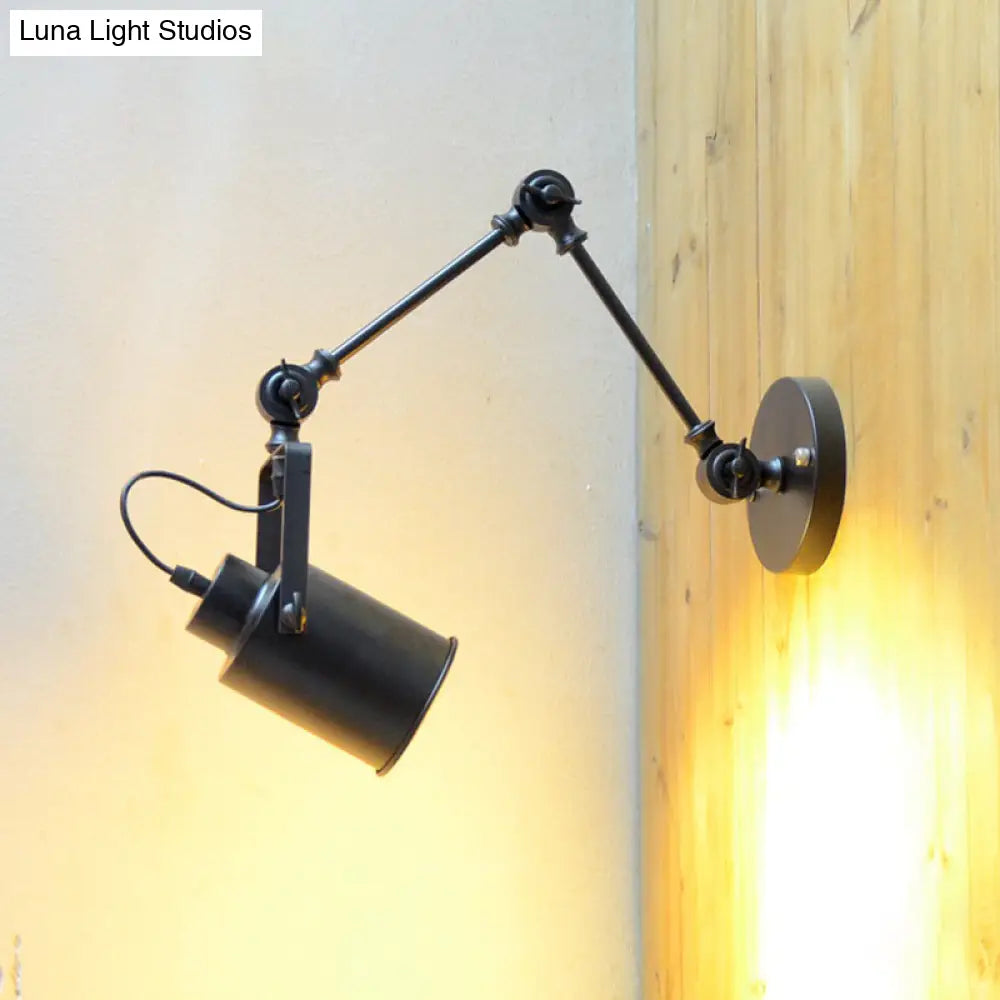 Industrial Iron Swing Arm Wall Sconce Lamp - Black Corridor Lighting