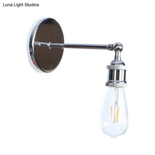 Industrial Iron Swivel Wall Lamp With Chrome Finish - 1-Light Cone/Saucer/Shadeless Design For