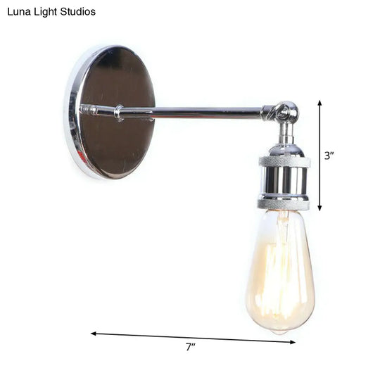 Industrial Iron Swivel Wall Lamp With Chrome Finish - 1-Light Cone/Saucer/Shadeless Design For