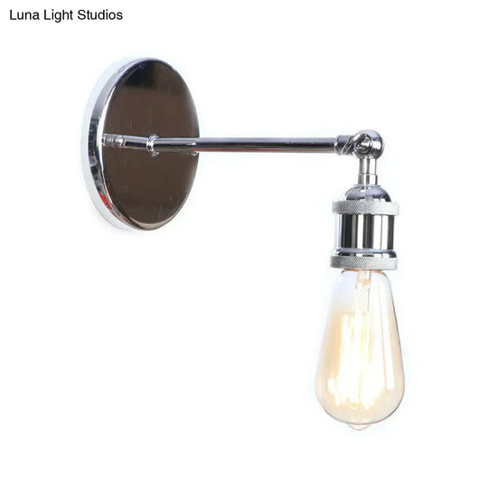 Industrial Iron Swivel Wall Lamp With Chrome Finish - 1-Light Cone/Saucer/Shadeless Design For