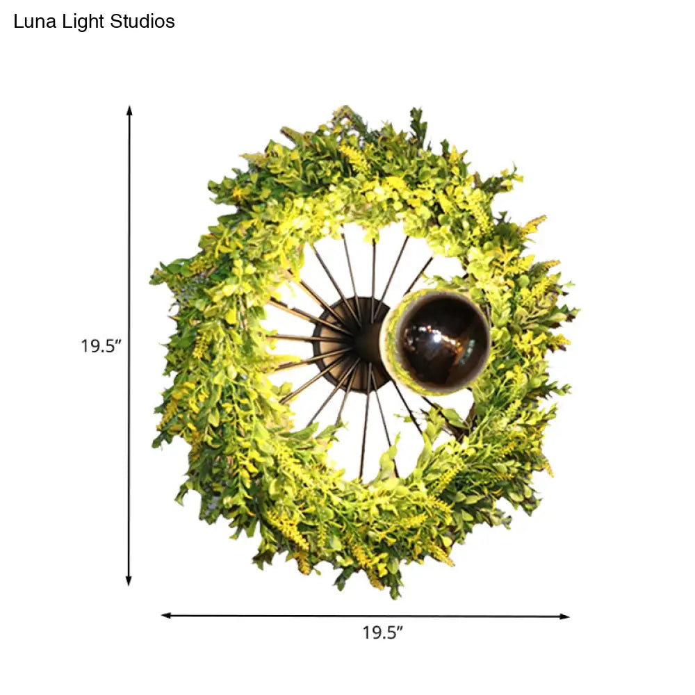 Industrial Iron Wall Sconce Fixture With Green Wheel Design - Restaurant & Plant Lighting 16/19.5