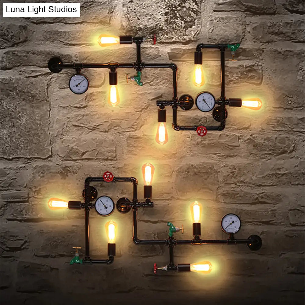 Industrial Iron Wall Sconce Lighting - Black Water Pipe Fixture For Restaurants