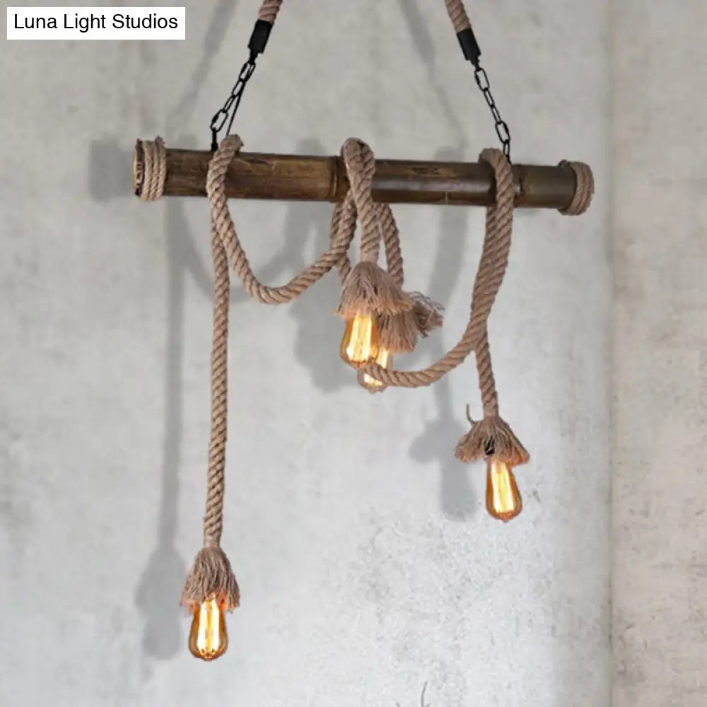 Industrial Island Pendant Light - Exposed Bulb Rope Design Dining Room Hanging Lamp In Beige (4/8