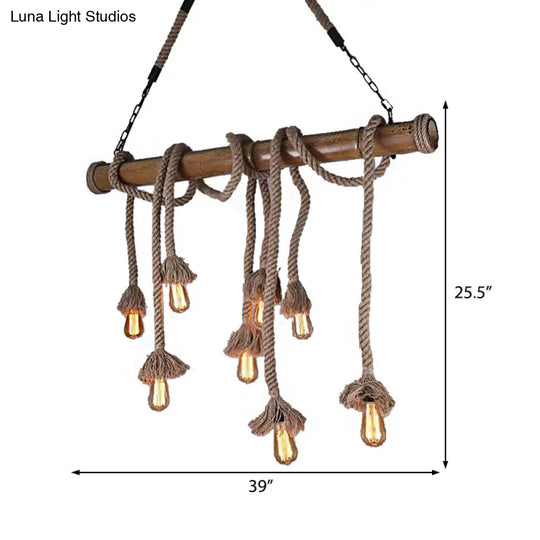 Industrial Island Pendant Light - Exposed Bulb Rope Design Dining Room Hanging Lamp In Beige (4/8