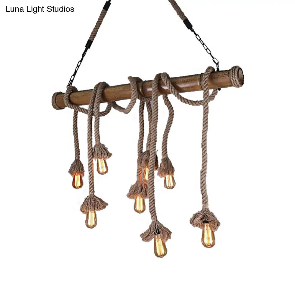 Industrial Island Pendant Light - Exposed Bulb Rope Design Dining Room Hanging Lamp In Beige (4/8