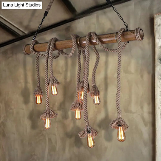 Industrial Island Pendant Light - Exposed Bulb Rope Design Dining Room Hanging Lamp In Beige (4/8