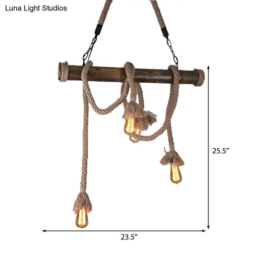 Industrial Island Pendant Light - Exposed Bulb Rope Design Dining Room Hanging Lamp In Beige (4/8