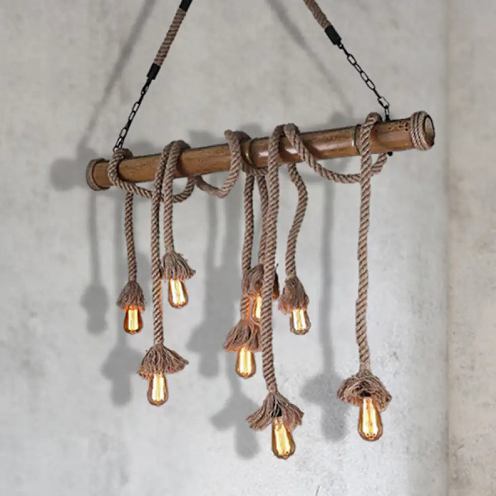 Industrial Island Pendant Light - Exposed Bulb Rope Design Dining Room Hanging Lamp In Beige (4/8