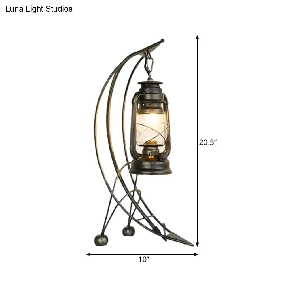 Industrial Kerosene Clear Glass Table Lamp With Brass Arc Base - 1 Light Desk Lighting