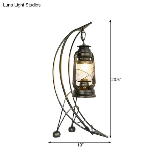 Industrial Kerosene Clear Glass Table Lamp With Brass Arc Base - 1 Light Desk Lighting