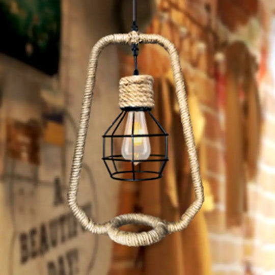 Industrial Kitchen Pendant Lighting: 1-Light Hanging Ceiling Light With Metal Globe And Rope Shade