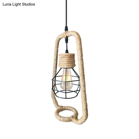 Industrial Black Metal & Rope Pendant Light With Globe Shade - Perfect For Kitchen Ceiling