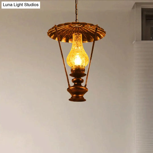 Industrial Lantern Crackle Glass Ceiling Pendant Light For Living Room - 1 Hanging