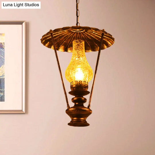 Industrial Crackle Glass Ceiling Lantern Pendant Light For Living Room