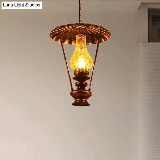 Industrial Crackle Glass Ceiling Lantern Pendant Light For Living Room