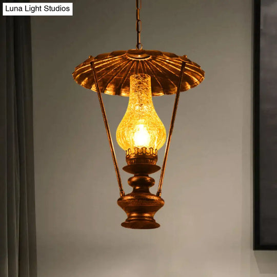 Industrial Crackle Glass Ceiling Lantern Pendant Light For Living Room Bronze