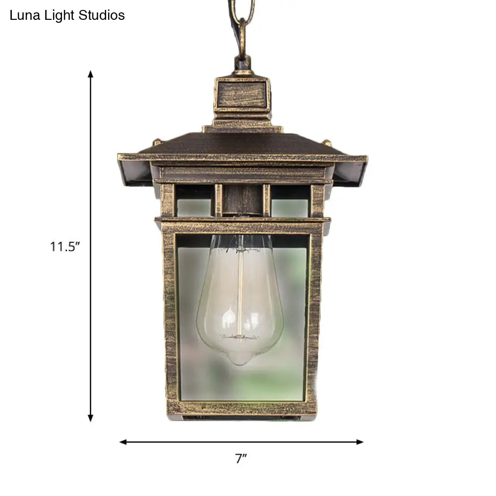 Industrial Lantern Hanging Pendant Lamp - Metal & Clear Glass 1 Light Outdoor Porch Lighting In